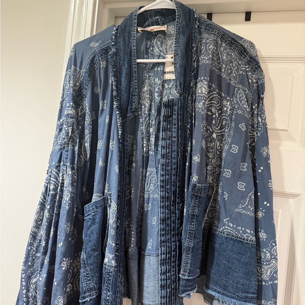 Free People Blue Bandana Jean Jacket NWT